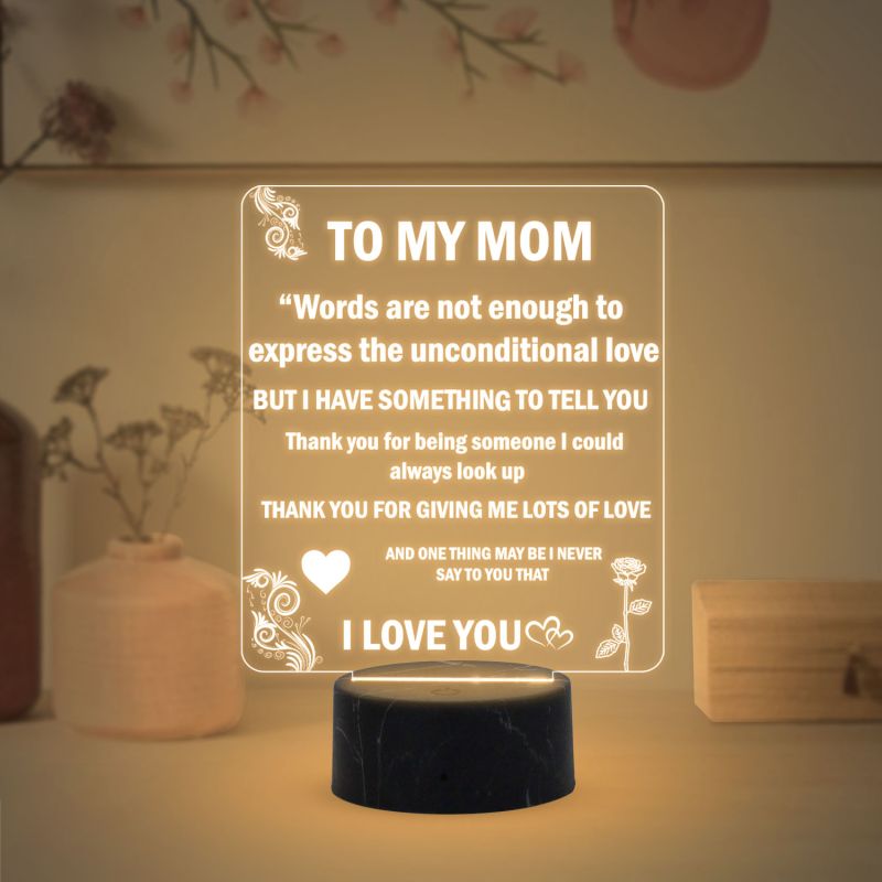 To My Mom Engraved English Quote Led Night Lamp with Warm White Color Birthday Gifts for Mom